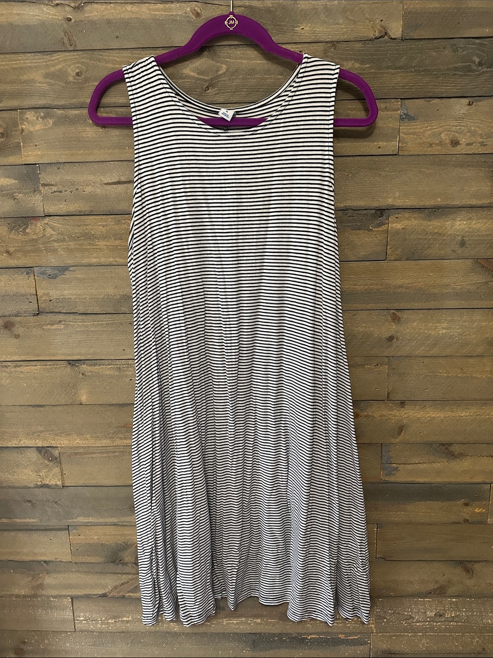 Old Navy Black & White Striped Sleeveless Midi Dress